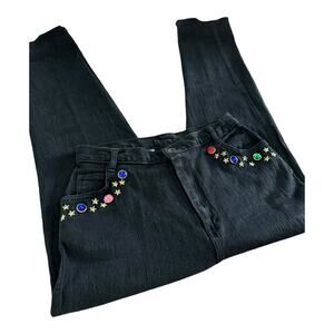 Vintage Cap Ferrat 80's black denim high waist Jeans with stars & stones size 13